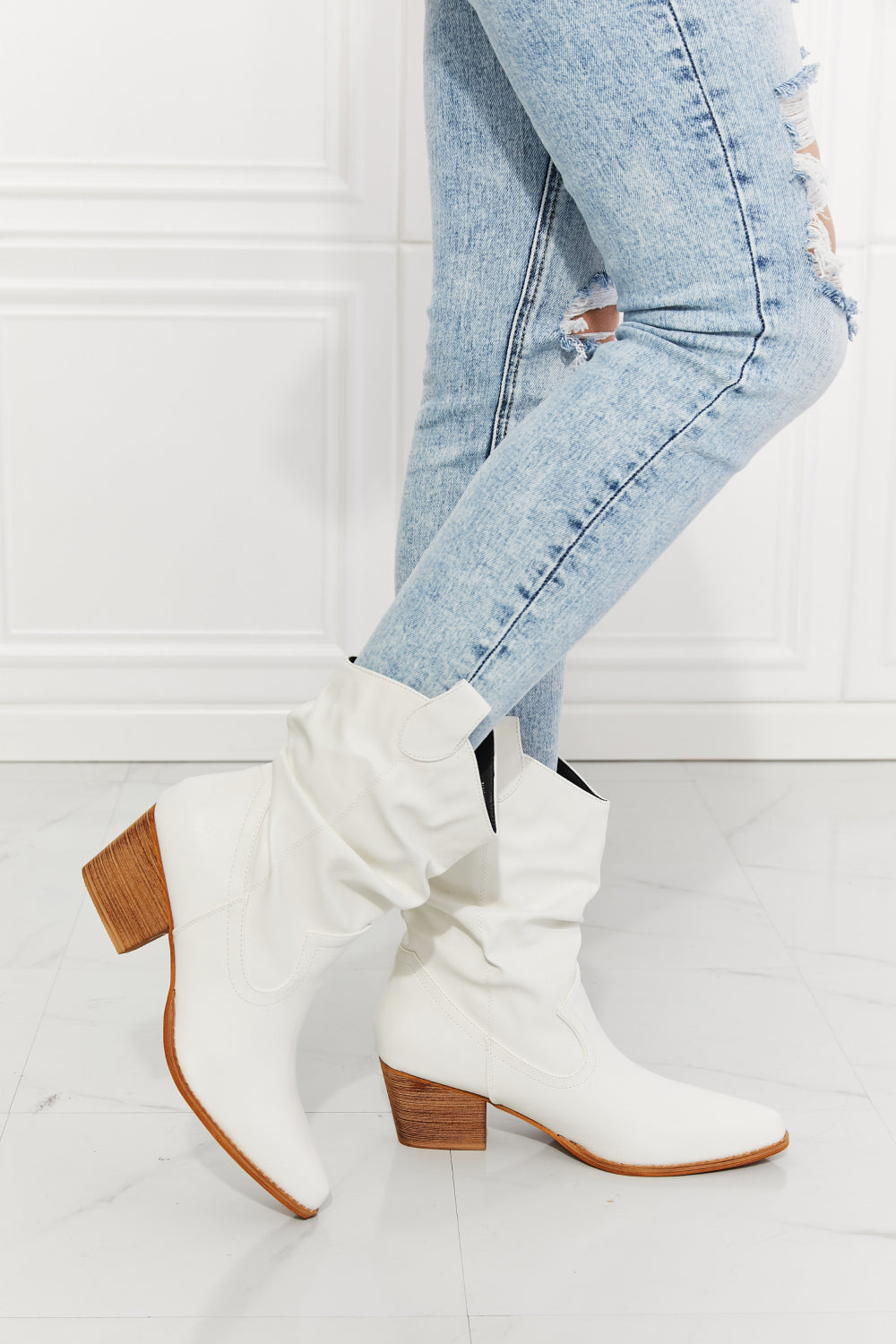 Scrunch Cowboy Boots in White