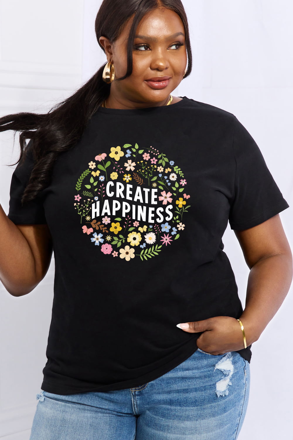 Simply Love CREATE HAPPINESS Graphic Cotton Tee