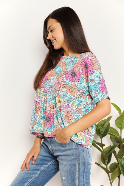 Floral Round Neck Babydoll Top
