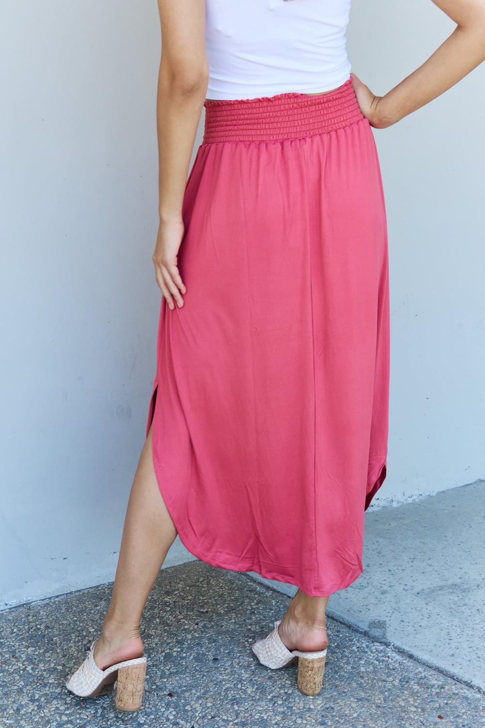 Doublju Comfort Princess High Waist Scoop Hem Maxi Skirt in Hot Pink