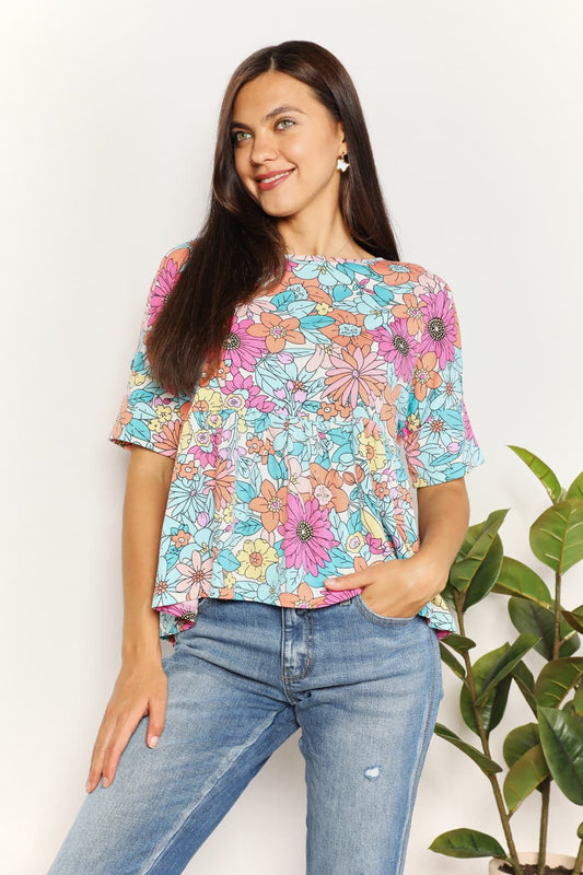 Floral Round Neck Babydoll Top
