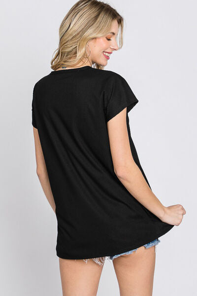 Heimish Front Button V-Neck Short Sleeve T-Shirt