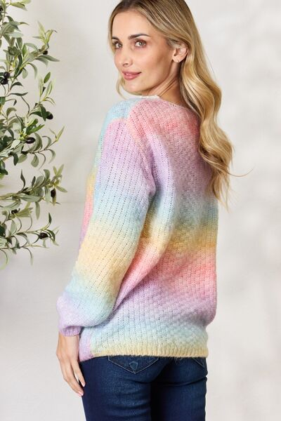 BiBi Rainbow Gradient Crochet Detail Sweater