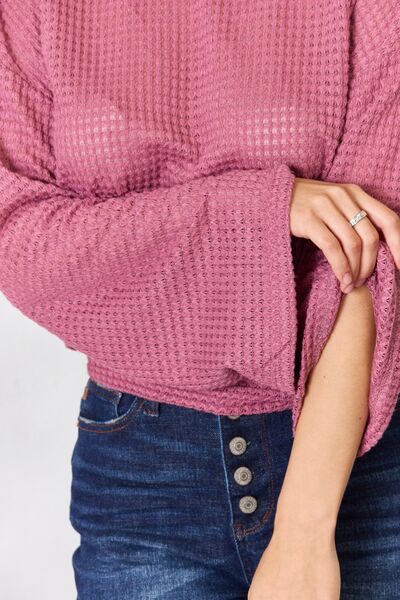 Culture Code Waffle-Knit Round Neck Long Sleeve Blouse