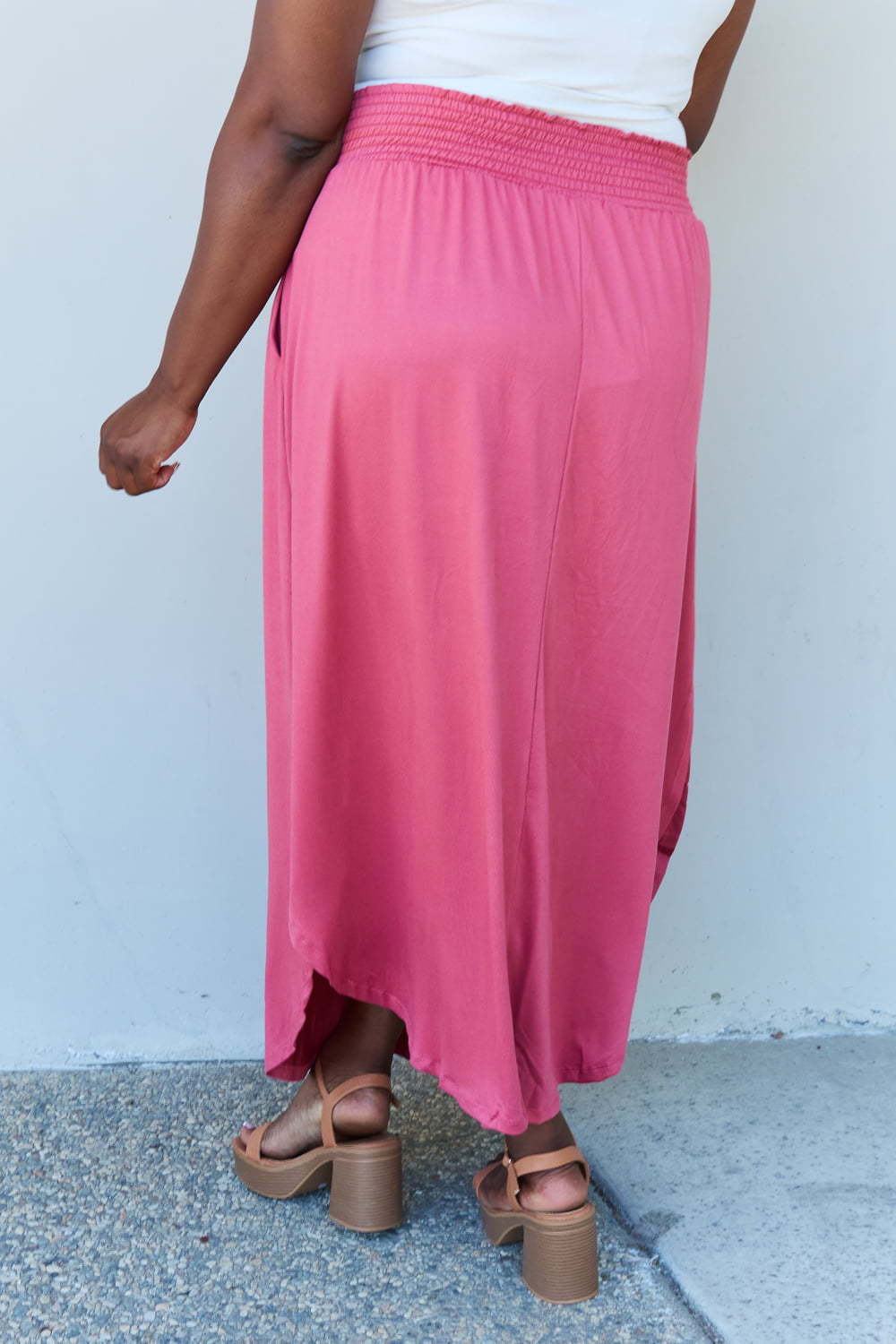 Doublju Comfort Princess High Waist Scoop Hem Maxi Skirt in Hot Pink