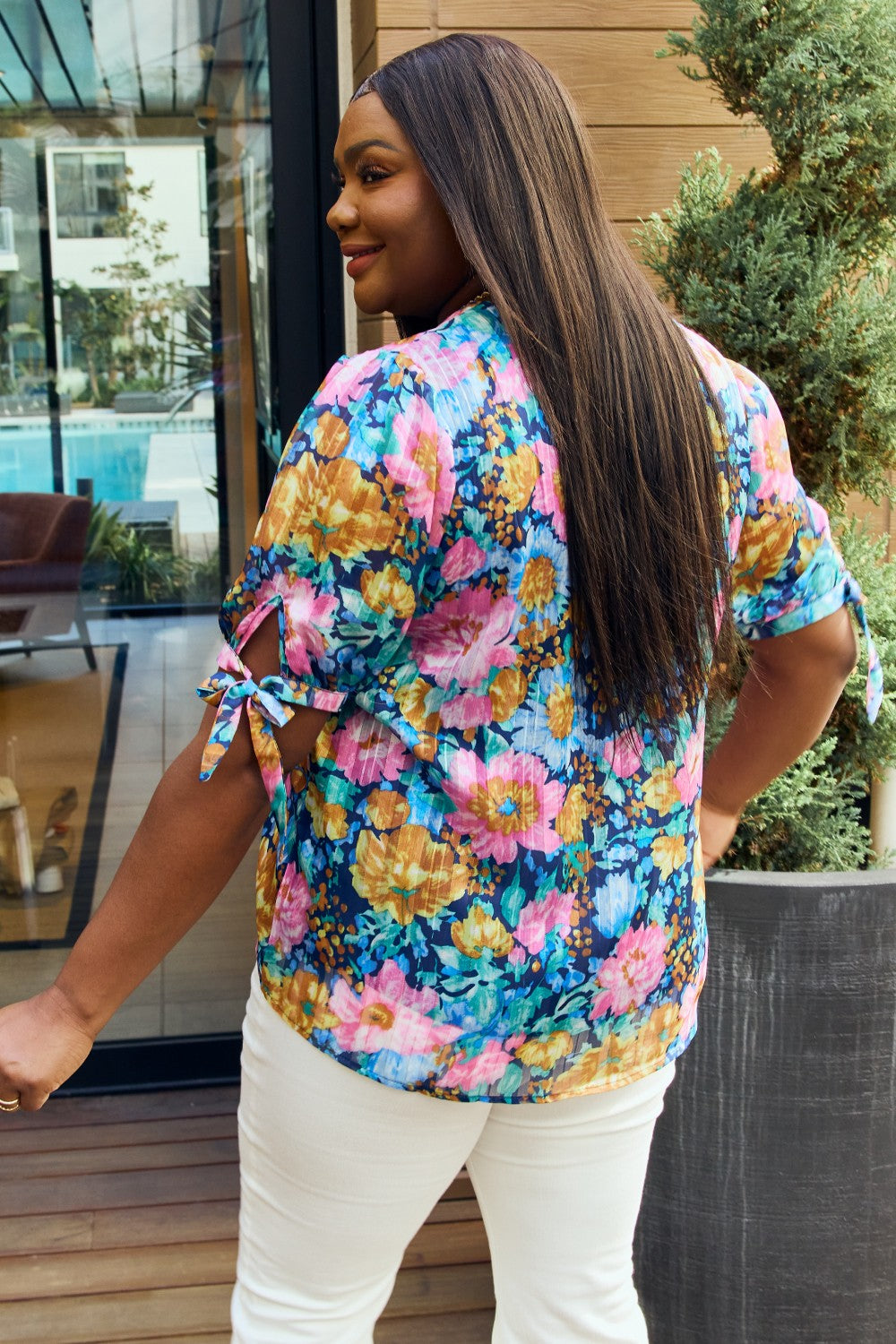 Petal Dew Floral V-Neck Tie Detail Blouse