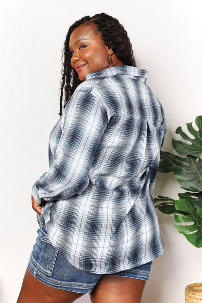 Double Take Plaid Dropped Shoulder Shirt