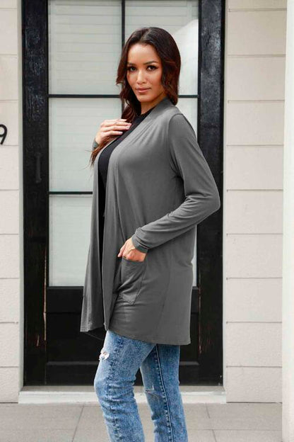 Open Front Long Sleeve Cardigan with Pockets