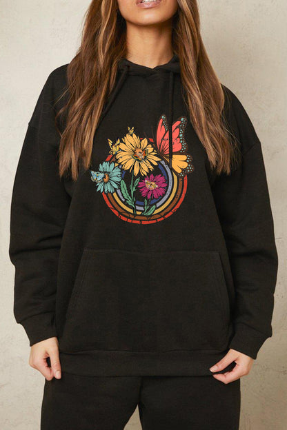 Simply Love Butterfly and Flower Graphic Hoodie
