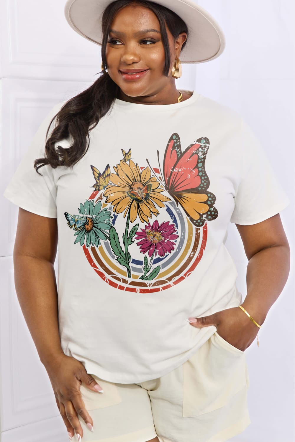 Simply Love Flower & Butterfly Graphic Cotton Tee