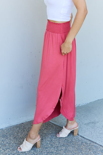 Doublju Comfort Princess High Waist Scoop Hem Maxi Skirt in Hot Pink